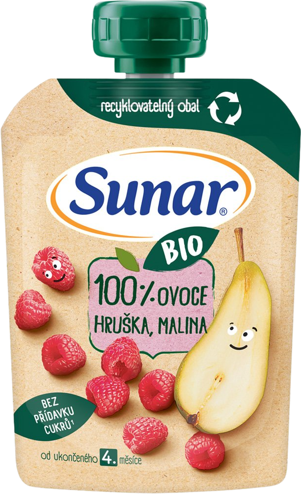Sunar BIO ovocná kapsička hruška, malina 4m+ 100 g