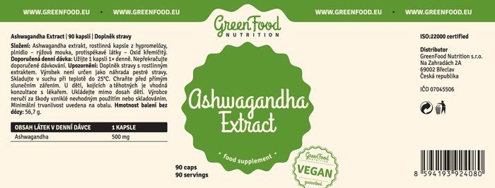 GreenFood Nutrition Ashwagandha Extract 90 kapsúl