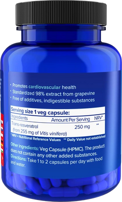 Natios Resveratrol, Extra Strength, 250 mg, 90 kapsúl