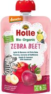Holle Zebra Bee Bio ovocné pyré jablko, banán a červená repa vslovenčine znie: Zebra Bee Bio ovocné pyré jablko, banán a červe 100 g