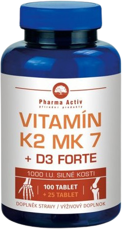 Pharma Activ Vitamin K2 MK 7+D3 Forte 100+25tbl ZDARMA