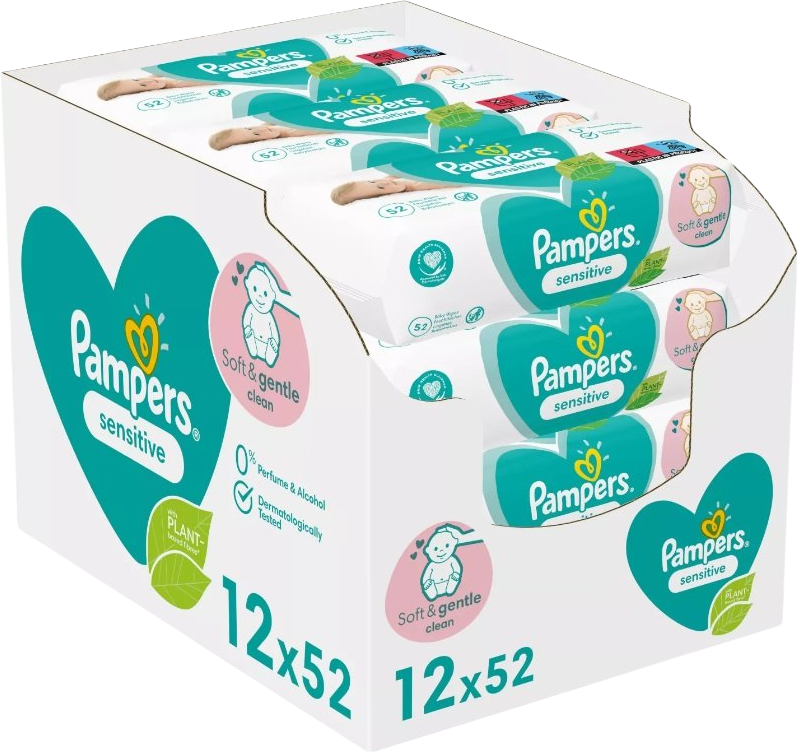 Pampers Wipes Sensitive Vlhčené utierky BOX, 12 x 52 ks