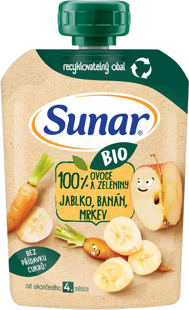 Sunar BIO ovocná kapsička jablko, banán, mrkva 4m+ 100 g