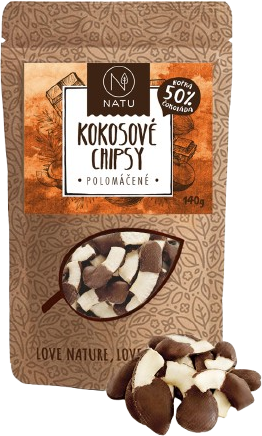 Natu Kokosové chipsy polomáčané 50% horká čokoláda 140 g