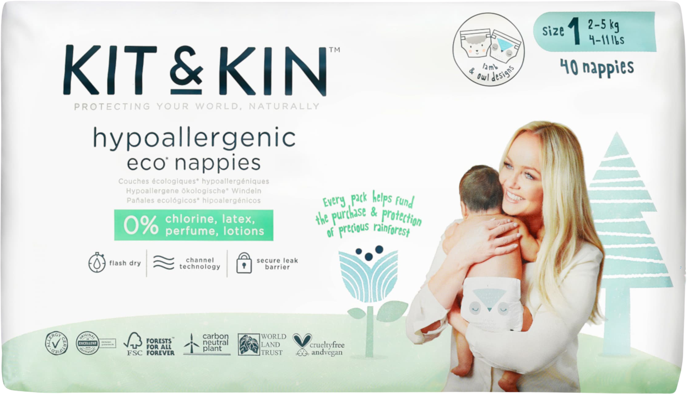 Kit & Kin Eko plienky, veľkosť 1, 2-5 kg 40 ks