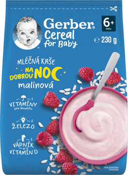 Gerber Cereal mliečna kaša malinová Dobrú noc 230 g