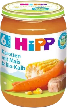 HiPP Príkrm BIO Mrkva s kukuricou a teľacím mäsom 190 g