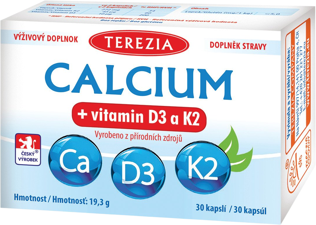 Terezia Calcium + vitamín D3 a K2 30 kapsúl