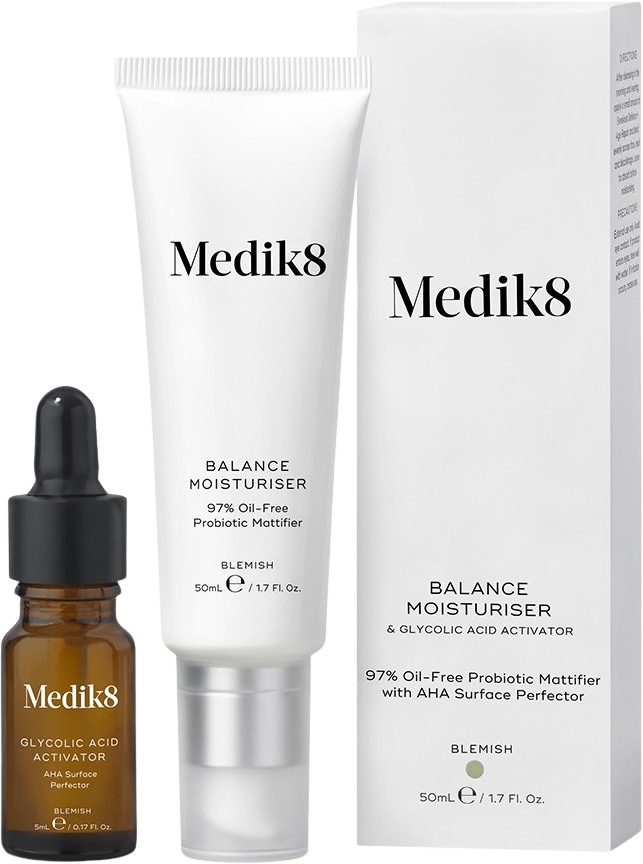 Medik8 Balance Moisturiser&Glycolic Acid Activator - Zmatňujúci krém pre prevenciu akné 50 ml + 10 ml 2 ks