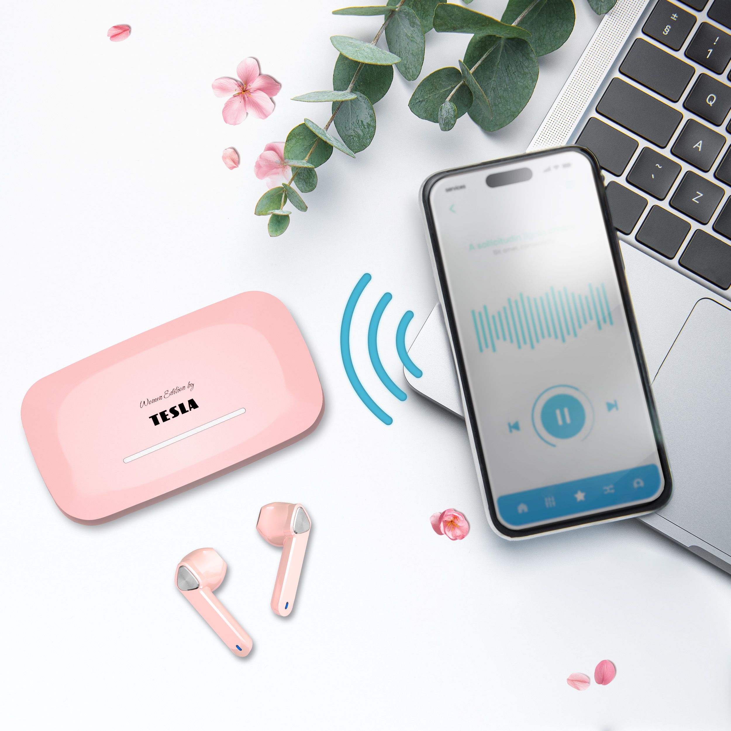 Tesla Sound EB20 - bezdrôtové Bluetooth slúchadlá (Blossom Pink)