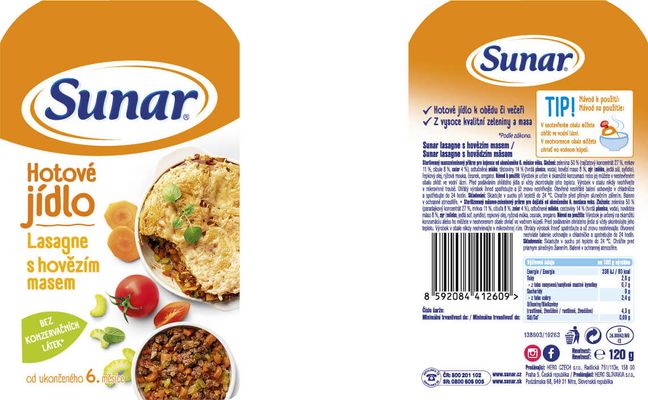 Sunar príkrm lasagne s hovädzím mäsom 6m+ 120 g