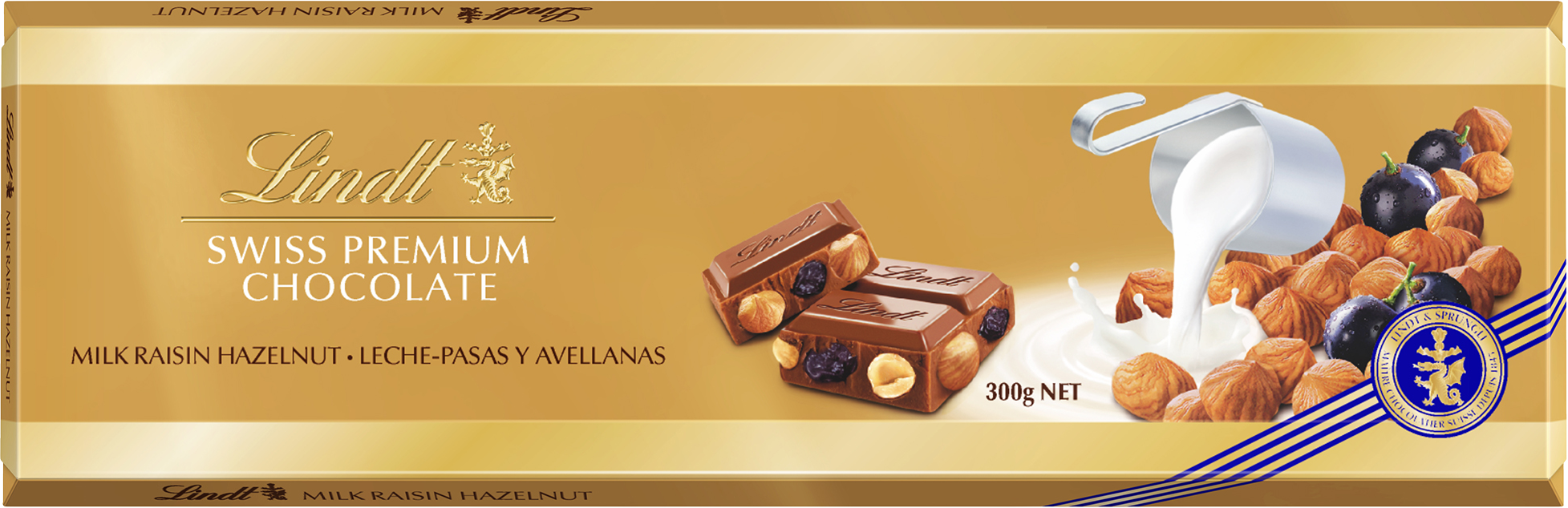 Lindt Gold Tablet Švajčiarska mliečna čokoláda s hrozienkami 300 g