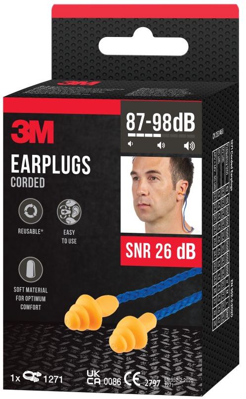 3M Šnúrkové štuple do uší 1271, SNR 26 dB, oranžové 12 ks