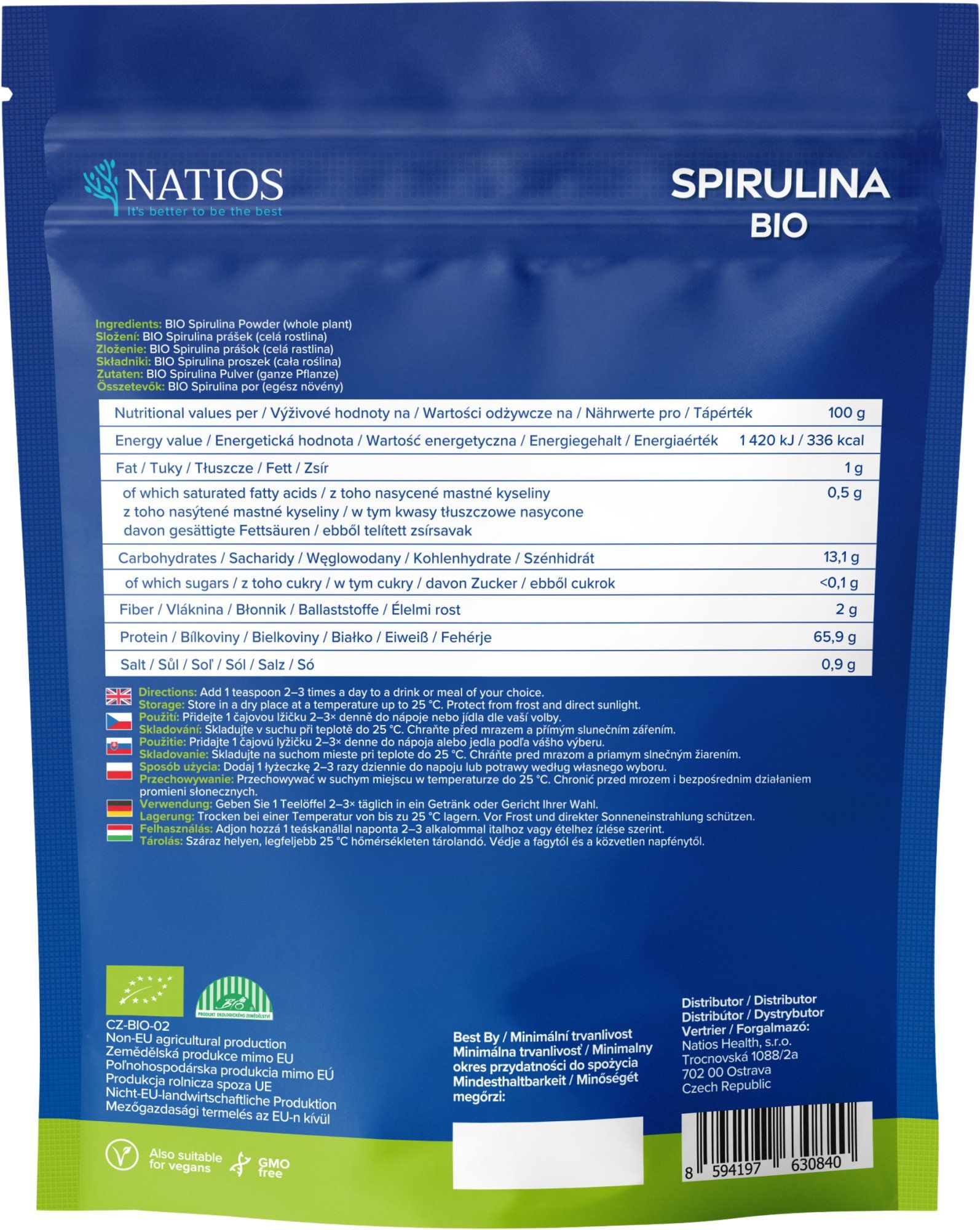 Natios Spirulina BIO prášok 100 g