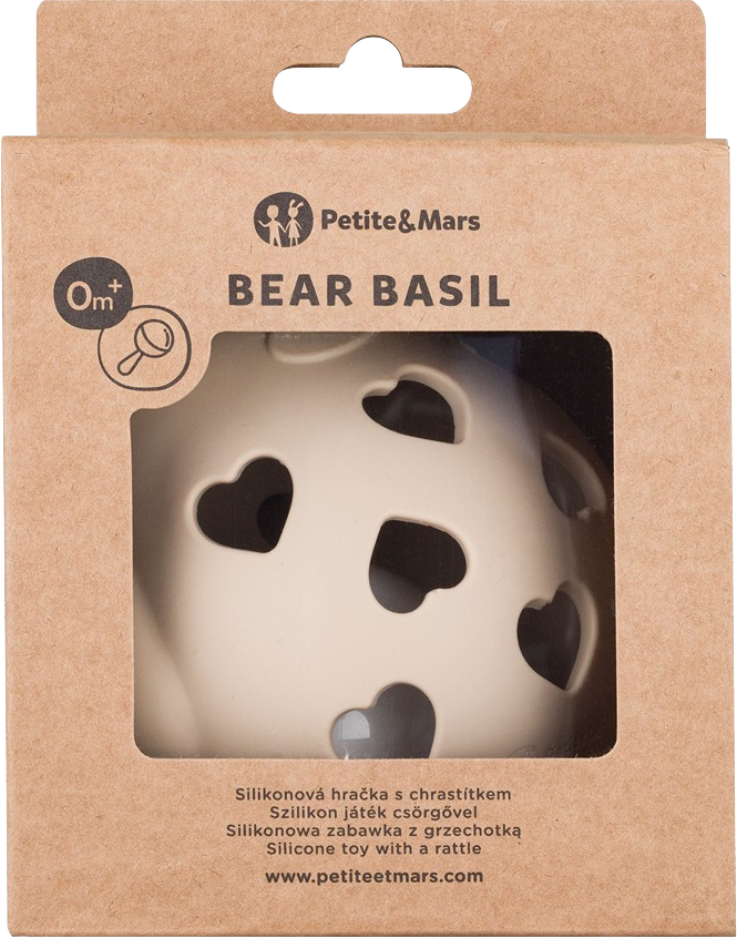 Petite&Mars Hračka silikónová s hrkálkou Bear Basil Desert Sand 0m+