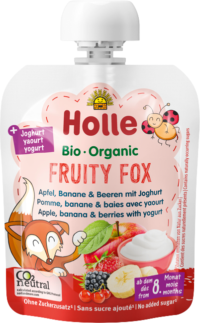 Holle Fruity Fox - bio detské ovocné pyré s jogurtom. 85 g