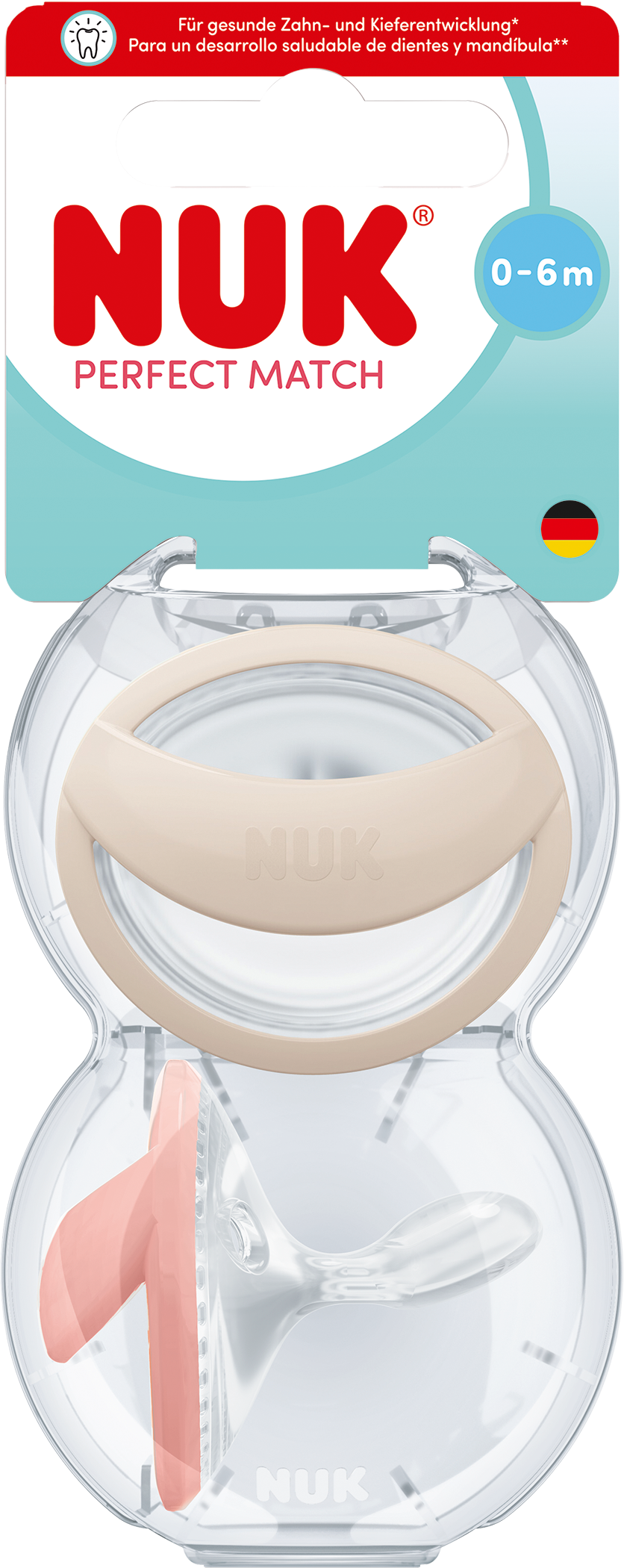Nuk Cumlík Perfect Match BEIGE/RED 0-6m BOX 2 ks
