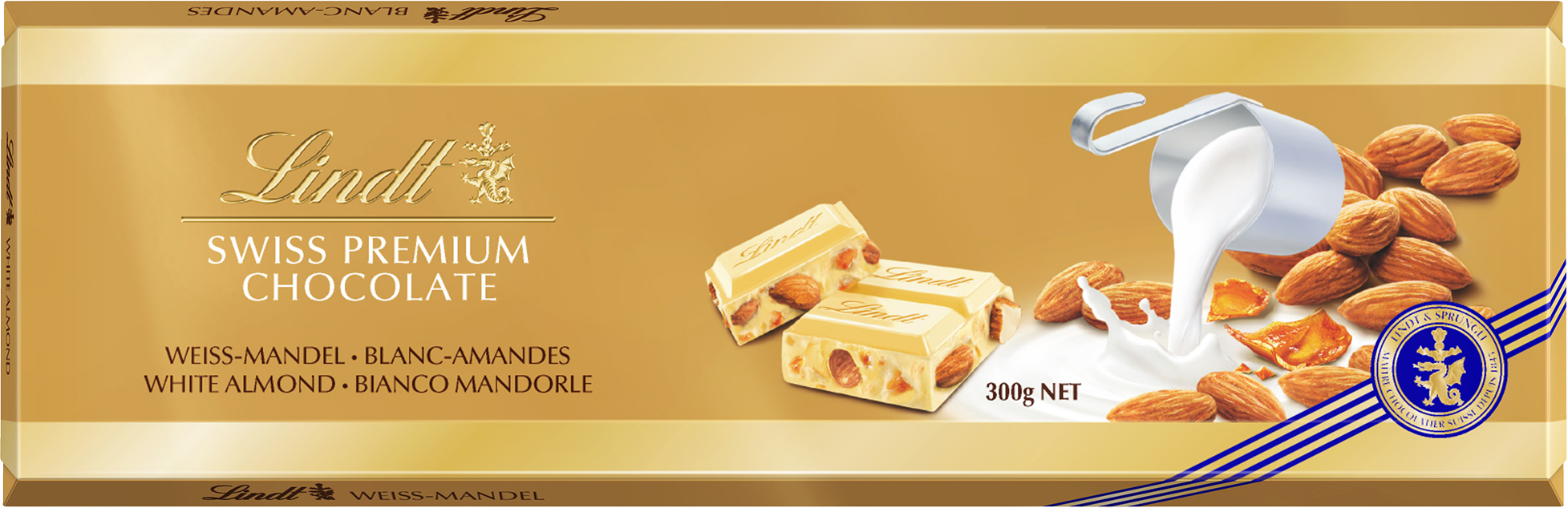Lindt Gold Tablet Švajčiarska biela čokoláda s mandľami 300 g
