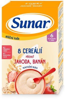 Sunar mliečna kaša s 8 cereáliami jahoda, banán 210 g