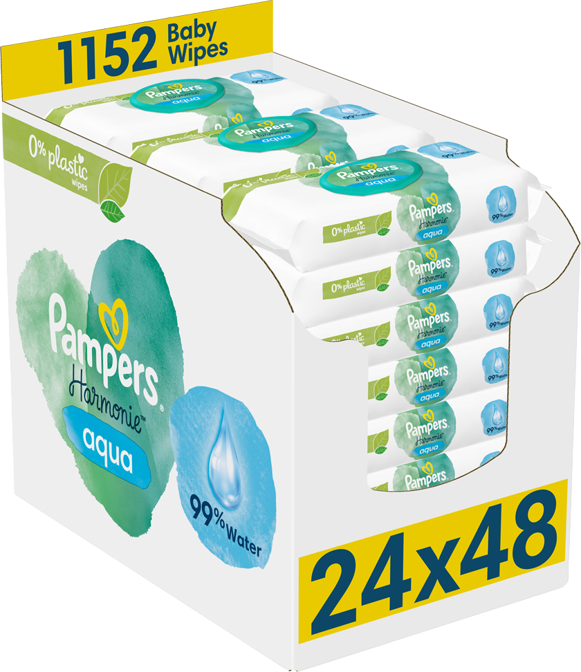 Pampers Obrúsky vlhčené Harmonie Aqua Plastic Free 24 x 48 ks