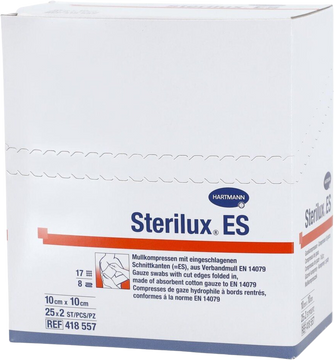 Hartmann Sterilux kompres sterilný so založenými okrajmi 10 x 10 cm 50 ks