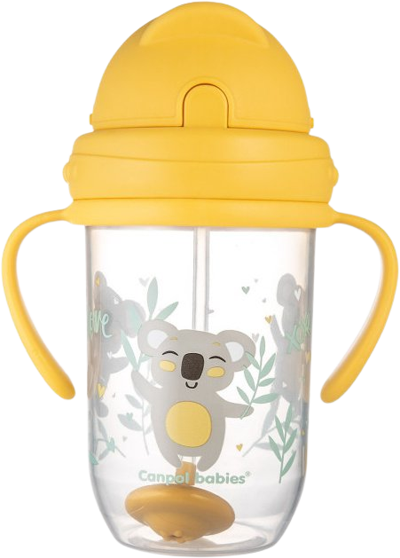 Canpol babies Exotic Animals nevylievací hrnček so slamkou a závažím žltý 270 ml