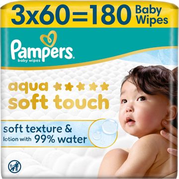 Pampers Detské čistiace obrúsky, Aqua Soft Touch Baby 3 x 60 ks