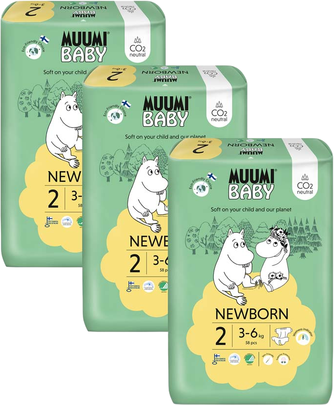 Muumi Baby 2 Newborn 3-6 kg, mesačné balenie eko plienok, 175 ks
