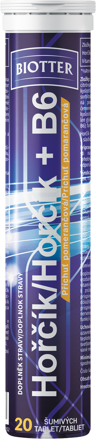 Biotter Horčík s vitamínom B6 pomaranč 20 šumivých tabliet