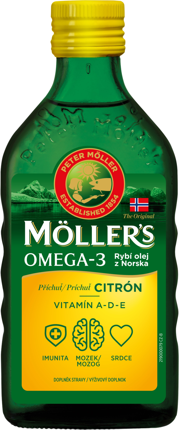 Mollers Omega 3 Rybí olej, Citrónová príchuť z pečene tresiek 250 ml