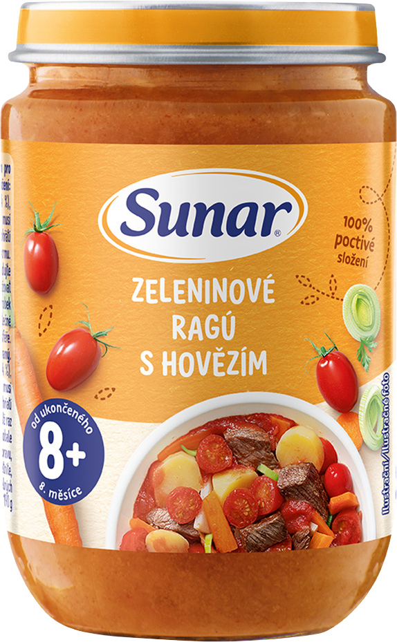 Sunar Príkrm zeleninové ragú s hovädzím 8m+, 190 g