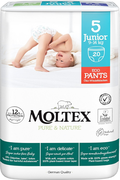 Moltex Pure & Nature Natiahacie plienkové nohavičky Junior 9–14 kg 20 ks