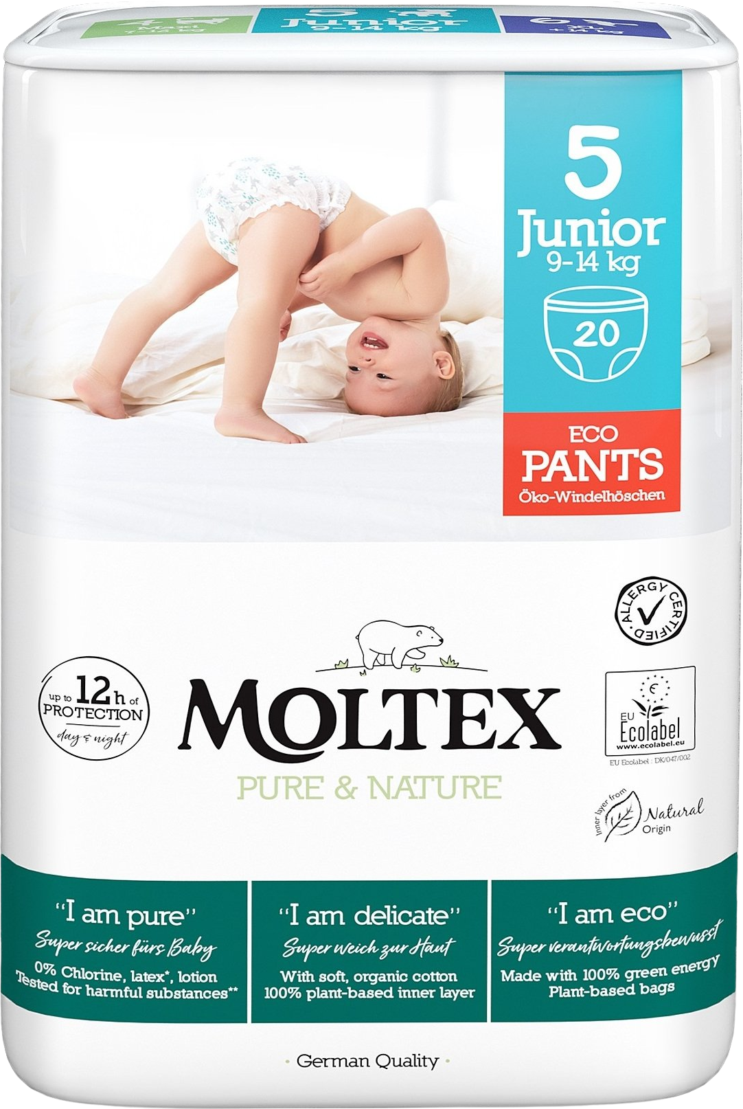 Moltex Pure & Nature Natiahacie plienkové nohavičky Junior 9–14 kg 20 ks