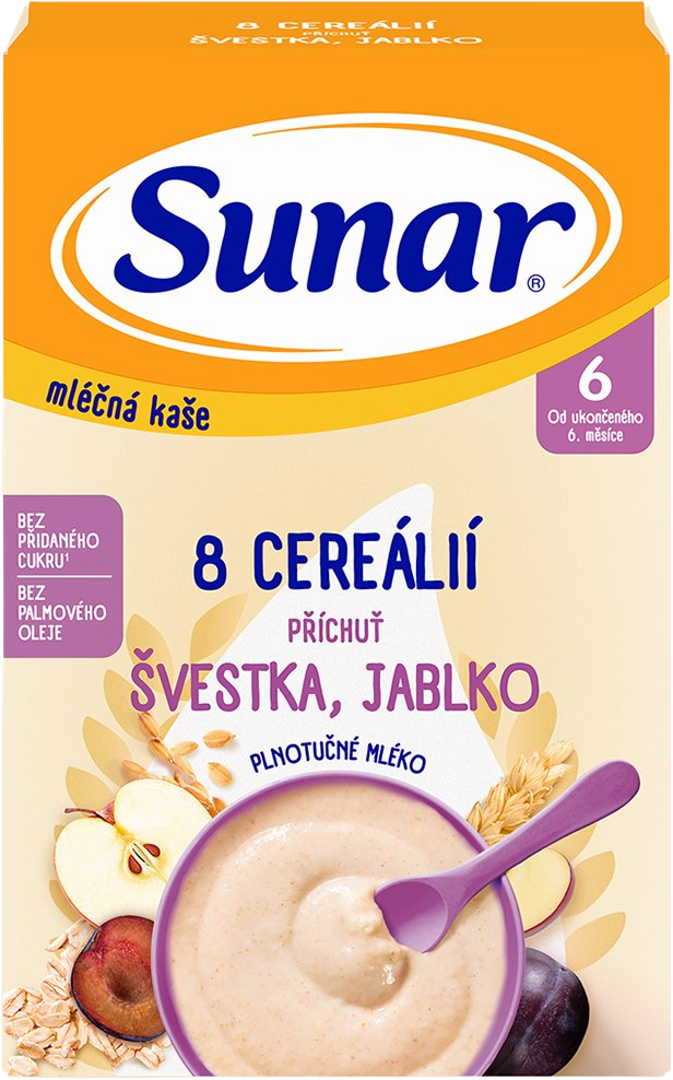 Sunar mliečna kaša s 8 cereáliami slivka, jablko 210 g