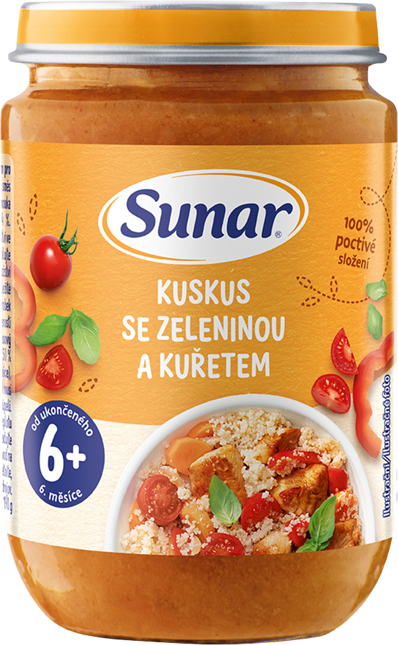 Sunar Príkrm kuskus so zeleninou a kuraťom 6m+, 190 g