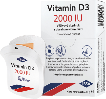 Vitamin D3 IBSA Vitamin D3 2000IU pomaranč rozpustné filmy 30 ks