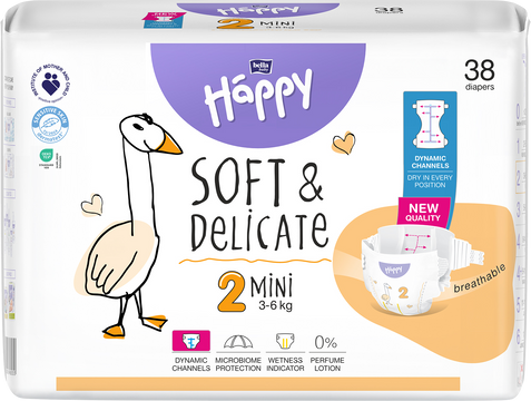 Bella Baby Happy Soft&Delicate Mini (3-6 kg), 38 ks