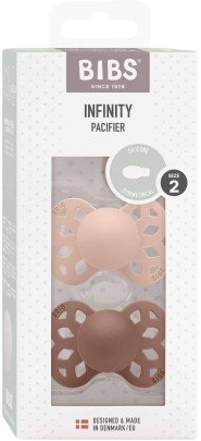 BIBS Symetrické silikónové cumlíky Infinity, veľkosť 2, Blush / Woodchuck 2 ks