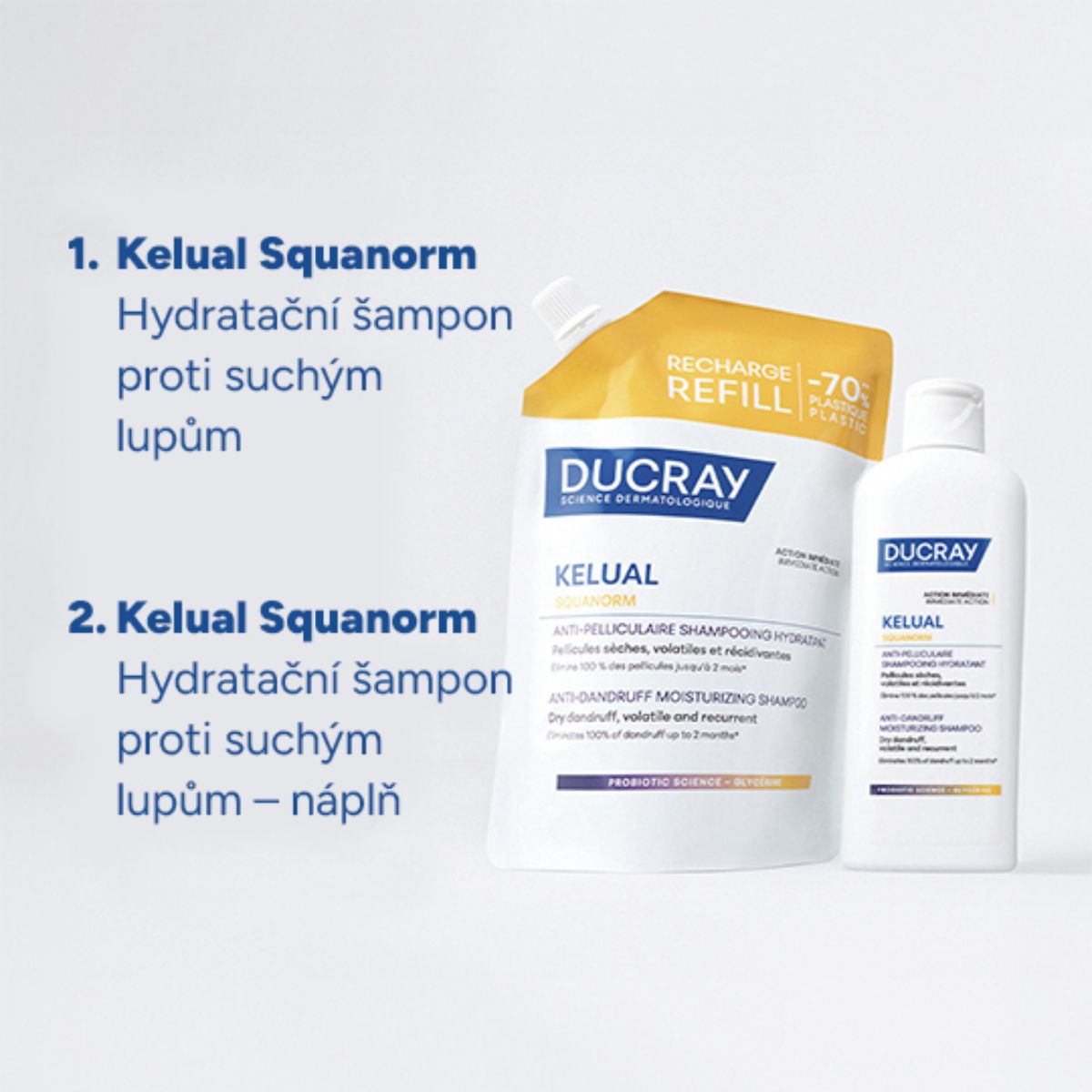 Ducray Kelual Squanorm Hydratačný šampón proti suchým lupinám náplň 400 ml