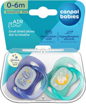 Canpol babies Cumlík svietiaci silikónový symetrický NIGHTGLOW 0-6m chlapec 2 ks